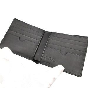 新品同様 ロエベ アナグラム レザー ネイビー 紺 2つ折り札入れ 財布 1675【中古】LOEWE