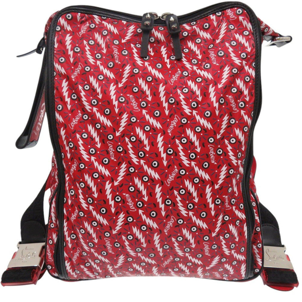 美品 クリスチャンルブタン ホップエヌジップ HOP’N ZIP グラフィックプリント バックパック リュック デイパック カーフ レッド 1681【中古】Christian Louboutin