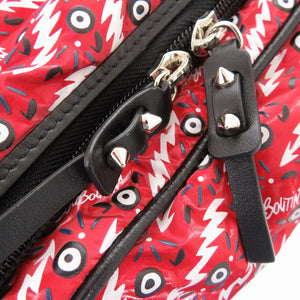 美品 クリスチャンルブタン ホップエヌジップ HOP’N ZIP グラフィックプリント バックパック リュック デイパック カーフ レッド 1681【中古】Christian Louboutin