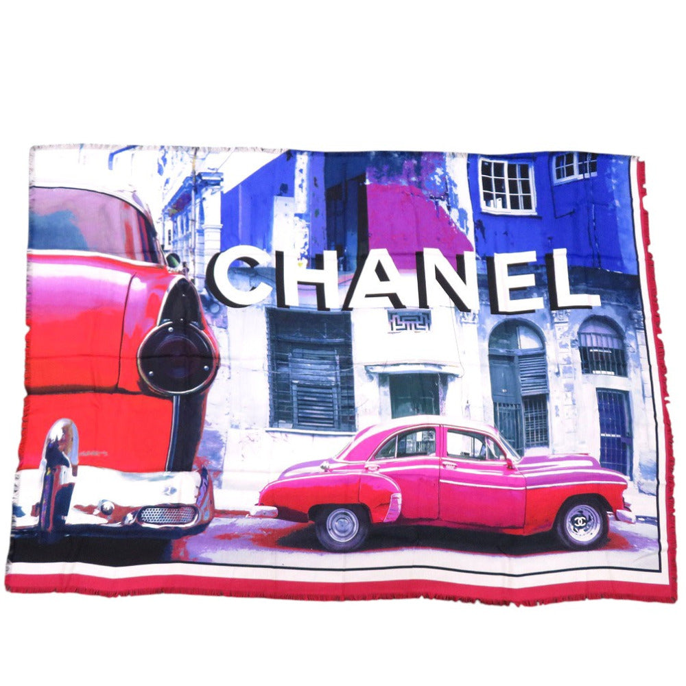 美品 シャネル 大判 Exclusive Edition ショール ストール ココマーク 車 限定 フリンジ シルク 1724【中古】CHANEL