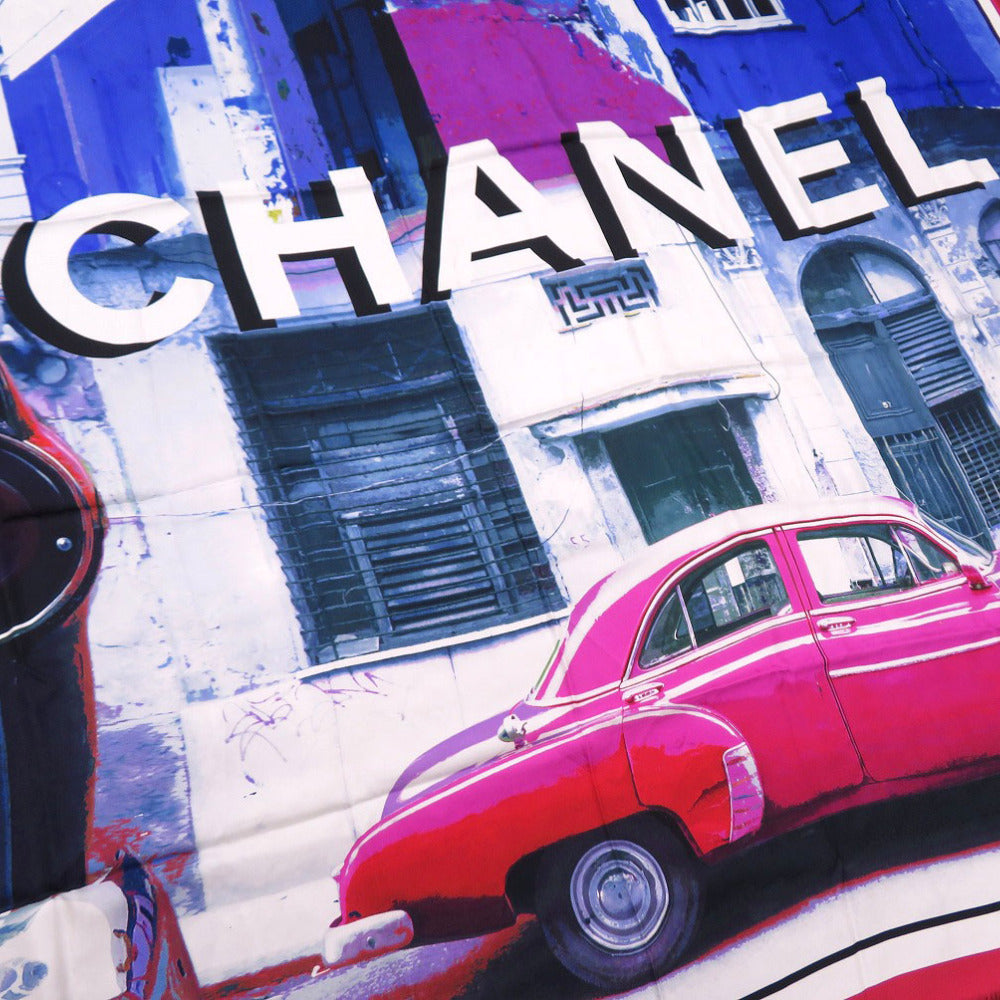 美品 シャネル 大判 Exclusive Edition ショール ストール ココマーク 車 限定 フリンジ シルク 1724【中古】CHANEL