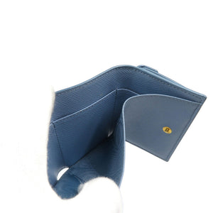 美品 プラダ サフィアーノ 1MH021 レザー ゴールド金具 ブルー 三つ折り財布 1725【中古】PRADA