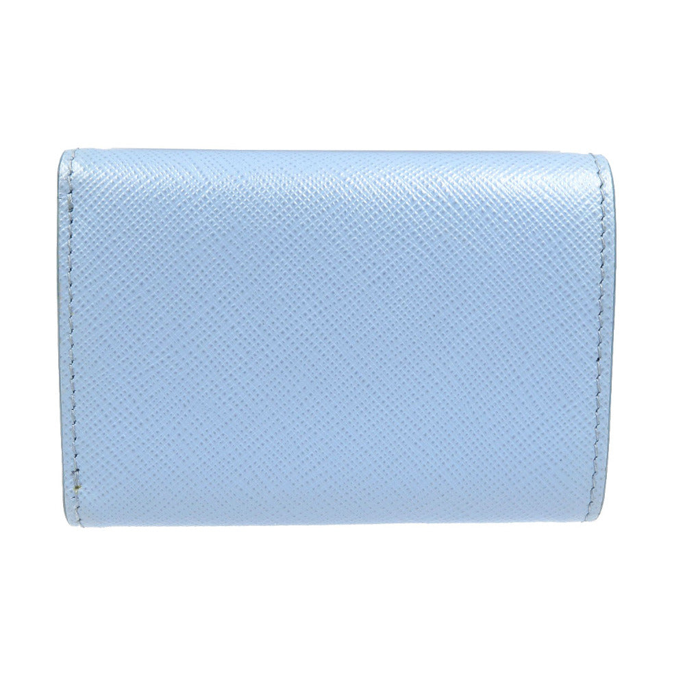 美品 プラダ サフィアーノ 1MH021 レザー ゴールド金具 ブルー 三つ折り財布 1725【中古】PRADA