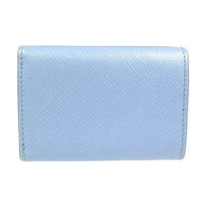 美品 プラダ サフィアーノ 1MH021 レザー ゴールド金具 ブルー 三つ折り財布 1725【中古】PRADA