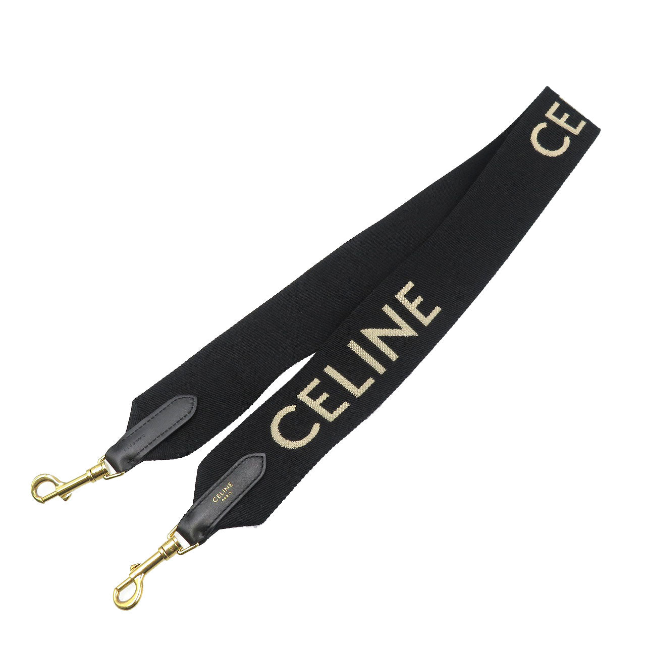 新品同様 セリーヌ ロゴ キャンバス レザー ブラック ベージュ ショルダーストラップ 1734【中古】CELINE