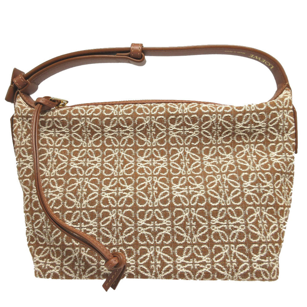 新品同様 ロエベ アナグラム Q995250X01 レザー キャンバス ブラウン 茶 キュービィ スモール ホーボー ショルダーバッグ 1889【中古】LOEWE