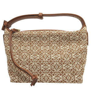 新品同様 ロエベ アナグラム Q995250X01 レザー キャンバス ブラウン 茶 キュービィ スモール ホーボー ショルダーバッグ 1889【中古】LOEWE