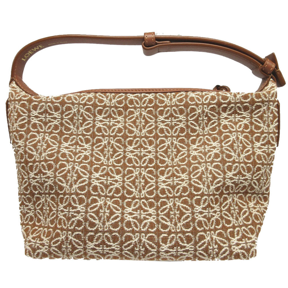 新品同様 ロエベ アナグラム Q995250X01 レザー キャンバス ブラウン 茶 キュービィ スモール ホーボー ショルダーバッグ 1889【中古】LOEWE