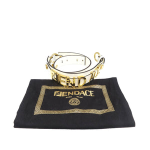 美品 フェンダーチェ フェンディ ヴェルサーチ 8C0662 レザー メタル ホワイト ゴールド ベルト 1891【中古】FENDACE