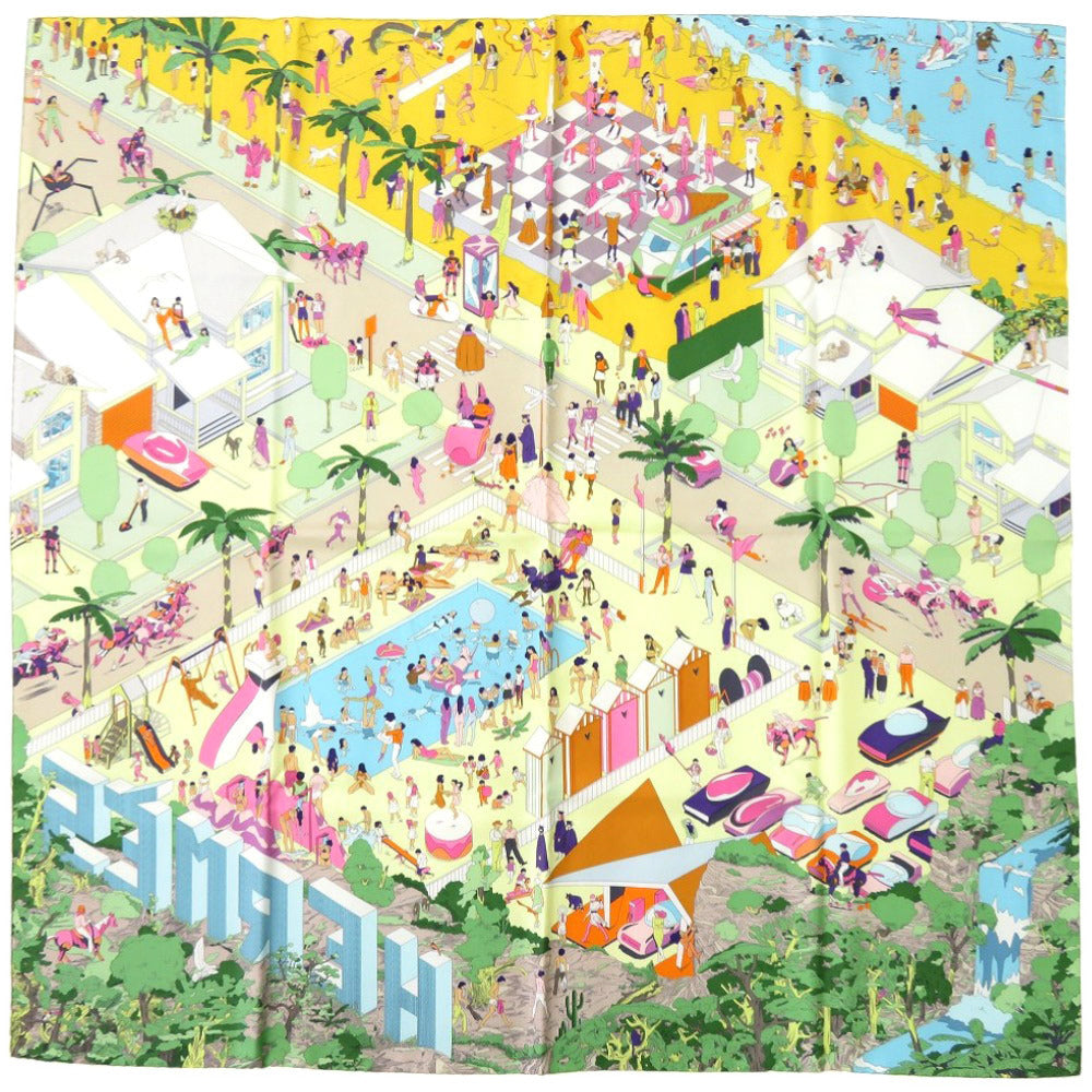 新品同様 エルメス カレ90 Hermes on The Beach エルメス オン ザ ビーチ シルク マルチカラー スカーフ 1905【中古】HERMES