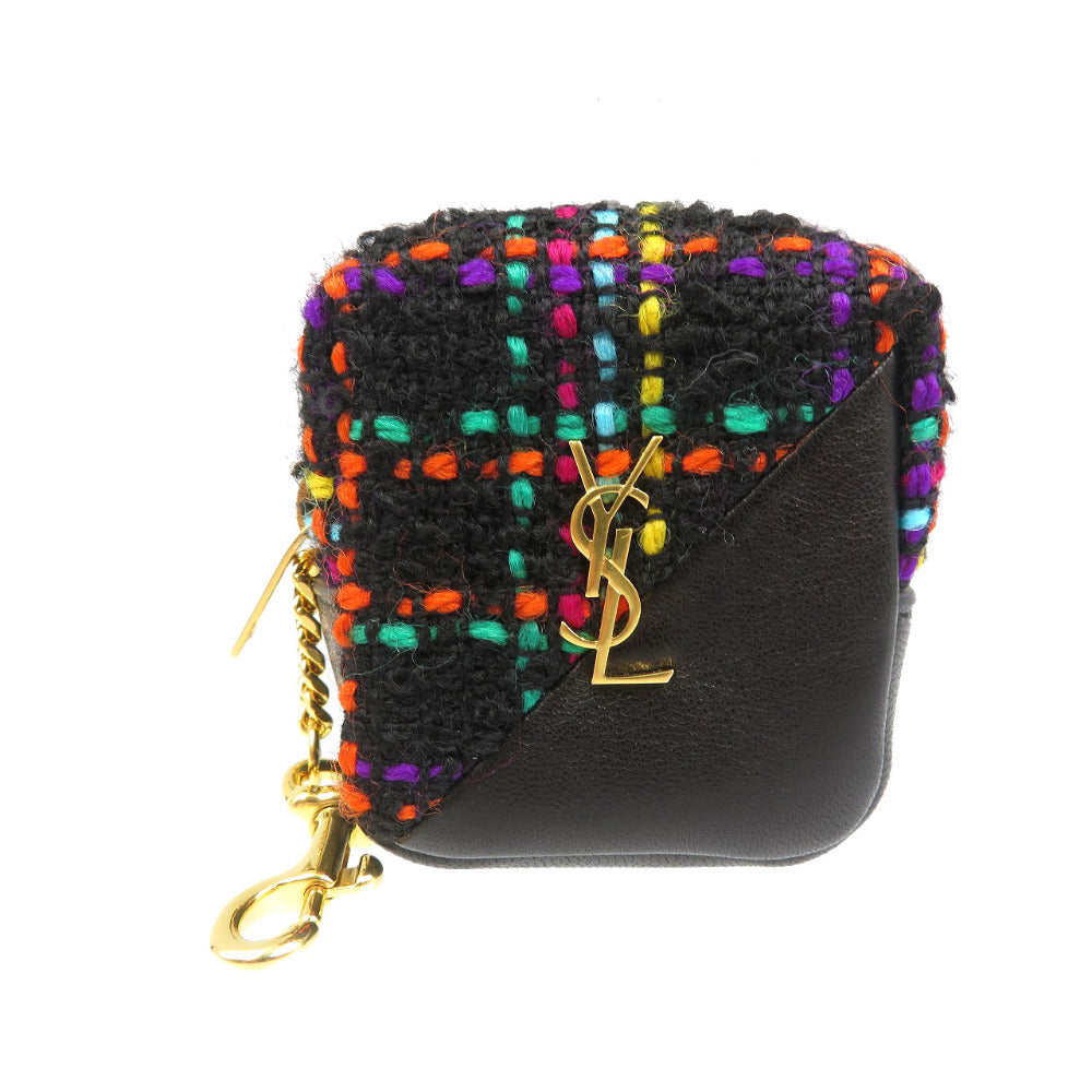 新品同様 サンローランパリ 669964 ツイード レザー ゴールド金具 ブラック マルチカラー コインケース 小物入れ 1932【中古】SAINT LAURENT