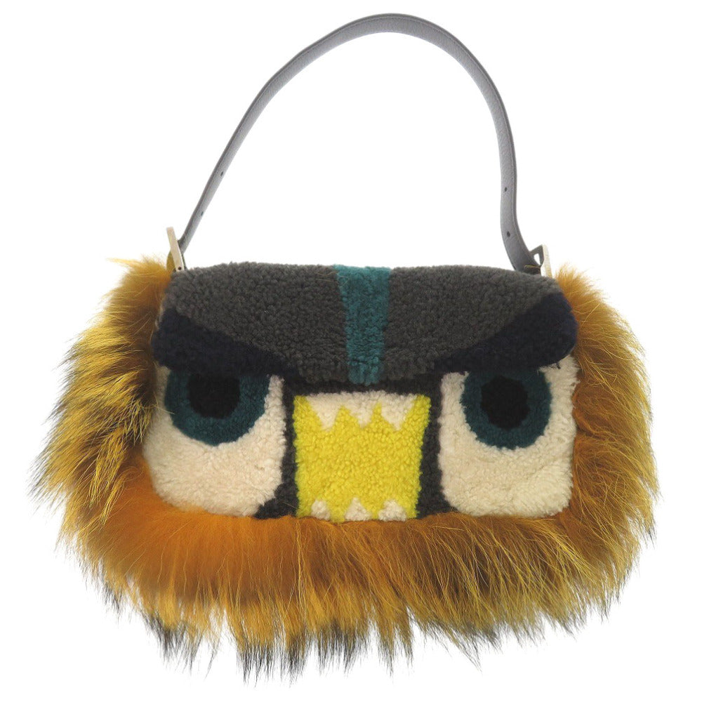 美品 フェンディ マンマバケット モンスター  フォックス/ムートン イエロー/ブラック ハンドバッグ 1957【中古】FENDI