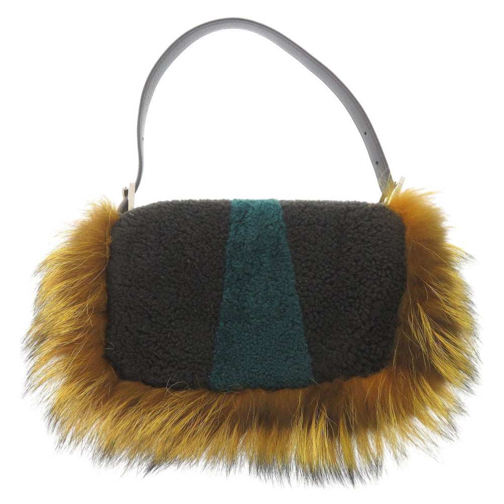 美品 フェンディ マンマバケット モンスター  フォックス/ムートン イエロー/ブラック ハンドバッグ 1957【中古】FENDI