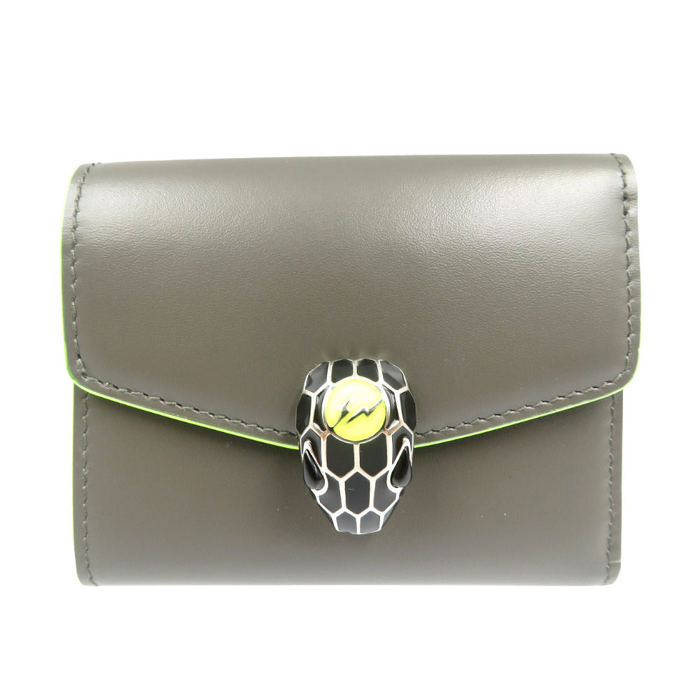 新品同様 ブルガリ 289532 セルペティ フラグメント コンパクトウォレット レザー シルバー金具 グレー イエロー 三つ折り財布 1985【中古】BVLGARI