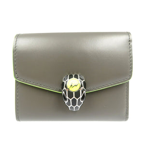 新品同様 ブルガリ 289532 セルペティ フラグメント コンパクトウォレット レザー シルバー金具 グレー イエロー 三つ折り財布 1985【中古】BVLGARI