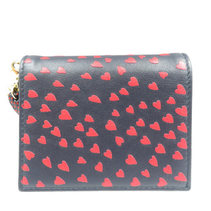 美品 クリスチャンディオール レディディオール ハート レザー ゴールド金具 ネイビー レッド 二つ折り財布 1980【中古】Christian Dior