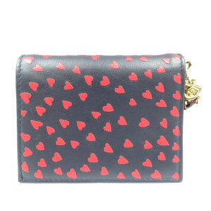 美品 クリスチャンディオール レディディオール ハート レザー ゴールド金具 ネイビー レッド 二つ折り財布 1980【中古】Christian Dior