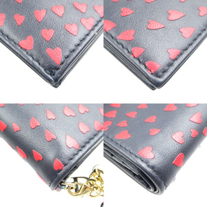 美品 クリスチャンディオール レディディオール ハート レザー ゴールド金具 ネイビー レッド 二つ折り財布 1980【中古】Christian Dior