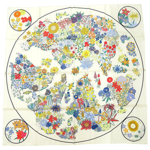 美品 エルメス PLANIFLEURS プラニフルール カレ90 ツイルスカーフ シルク マルチカラー 2097【中古】HERMES