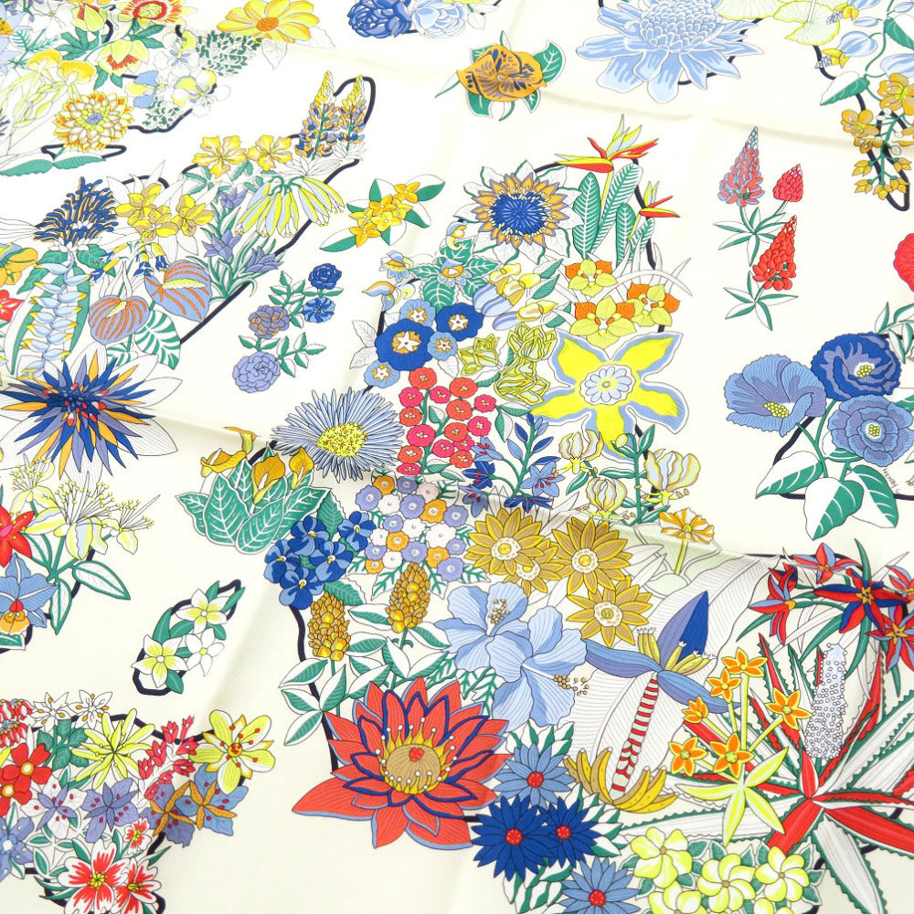 美品 エルメス PLANIFLEURS プラニフルール カレ90 ツイルスカーフ シルク マルチカラー 2097【中古】HERMES