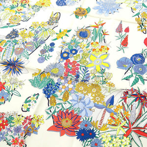 美品 エルメス PLANIFLEURS プラニフルール カレ90 ツイルスカーフ シルク マルチカラー 2097【中古】HERMES