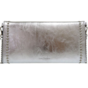 新品同様 ジェイアンドエムデヴィッドソン 2WAY トラベルポーチ ウィズ スタッズ チェーンウォレット クラッチバッグ ショルダーバッグ レザー シルバー 2105【中古】J&M Davidson