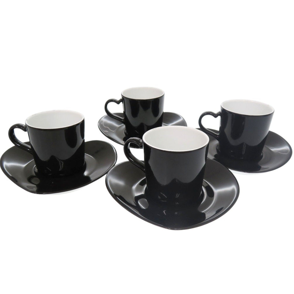 新品同様 イヴ サンローラン Saint Laurent × J.L COQUET ジャンルイコケ ハート型 コーヒーマグカップ 4客セット 食器 陶器 ブラック 2184【中古】YVES SAINT LAURENT
