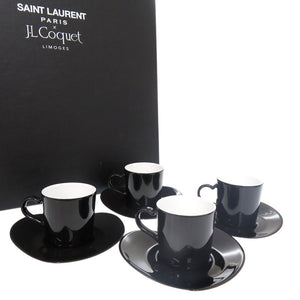 新品同様 イヴ サンローラン Saint Laurent × J.L COQUET ジャンルイコケ ハート型 コーヒーマグカップ 4客セット 食器 陶器 ブラック 2184【中古】YVES SAINT LAURENT