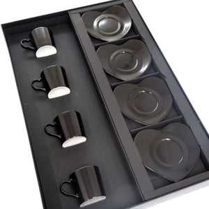 新品同様 イヴ サンローラン Saint Laurent × J.L COQUET ジャンルイコケ ハート型 コーヒーマグカップ 4客セット 食器 陶器 ブラック 2184【中古】YVES SAINT LAURENT