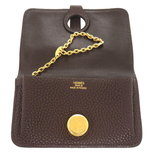 美品 エルメス ドゴントリヨンクレマンス ショコラ ゴールド金具 □H刻印 カードケース 茶 2188 【中古】 HERMES