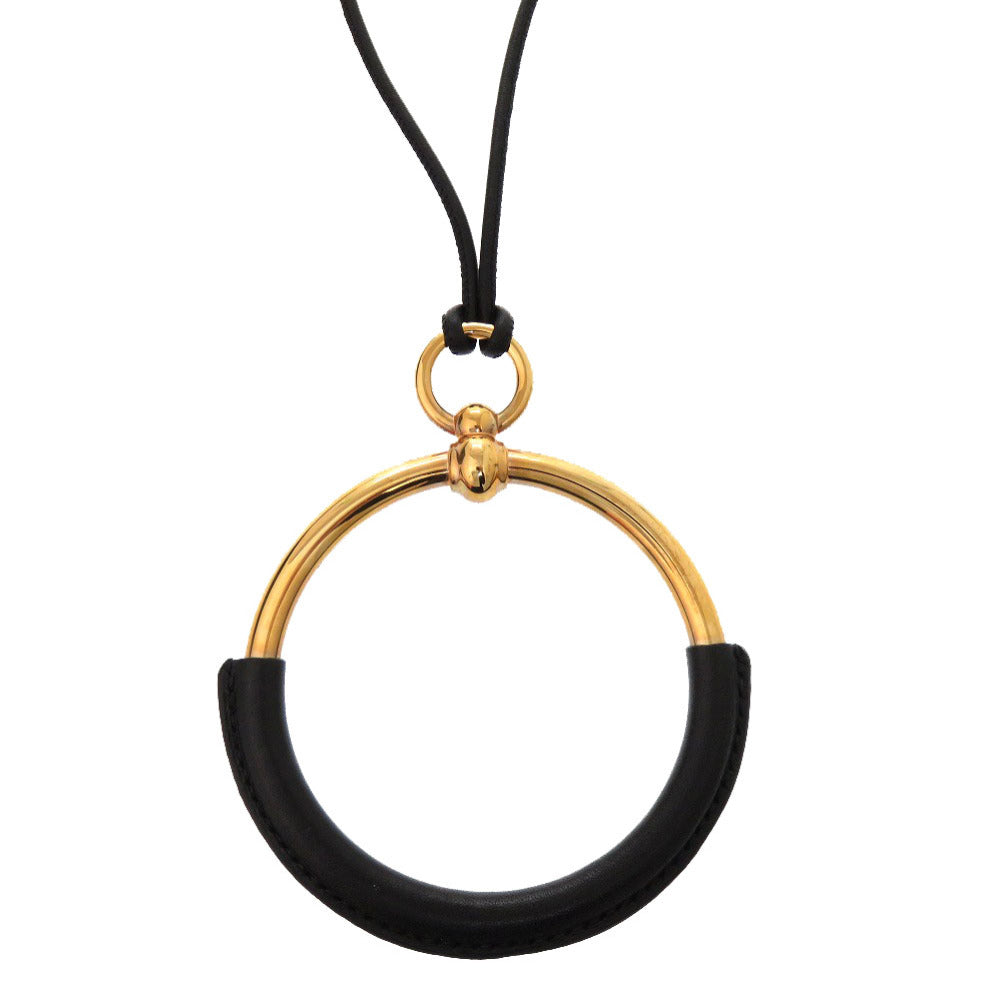 新品同様 エルメス ループグラン ペンダント デッラ カバッレリア ヴォースイフト ブラック ゴールド金具 ネックレス 黒 2250 【中古】 HERMES