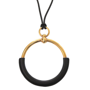 新品同様 エルメス ループグラン ペンダント デッラ カバッレリア ヴォースイフト ブラック ゴールド金具 ネックレス 黒 2250 【中古】 HERMES