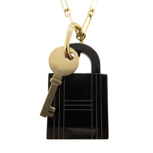 未使用 エルメス アミュレット パドロック GM カデナ ネックレス バッファローホーン/パーマブラス ブラック/ゴールド 2251【中古】HERMES