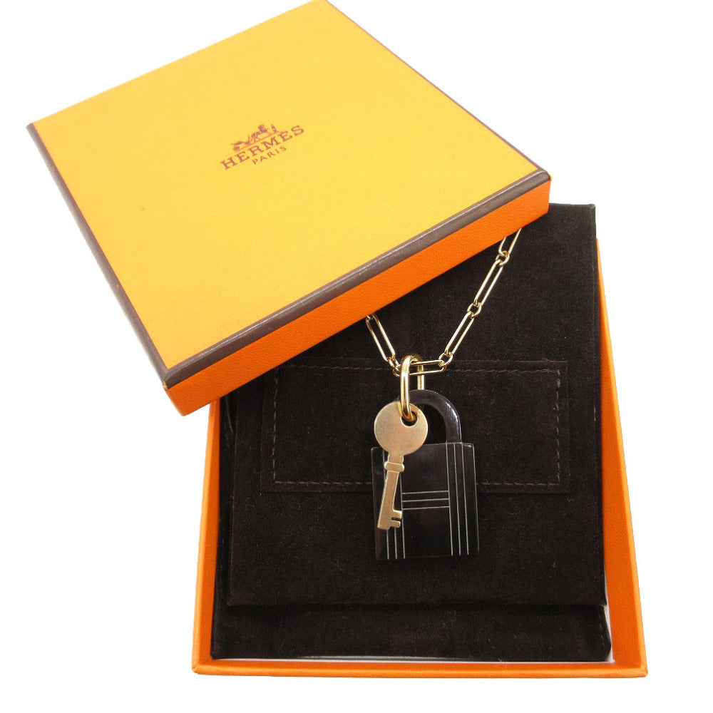 未使用 エルメス アミュレット パドロック GM カデナ ネックレス バッファローホーン/パーマブラス ブラック/ゴールド 2251【中古】HERMES
