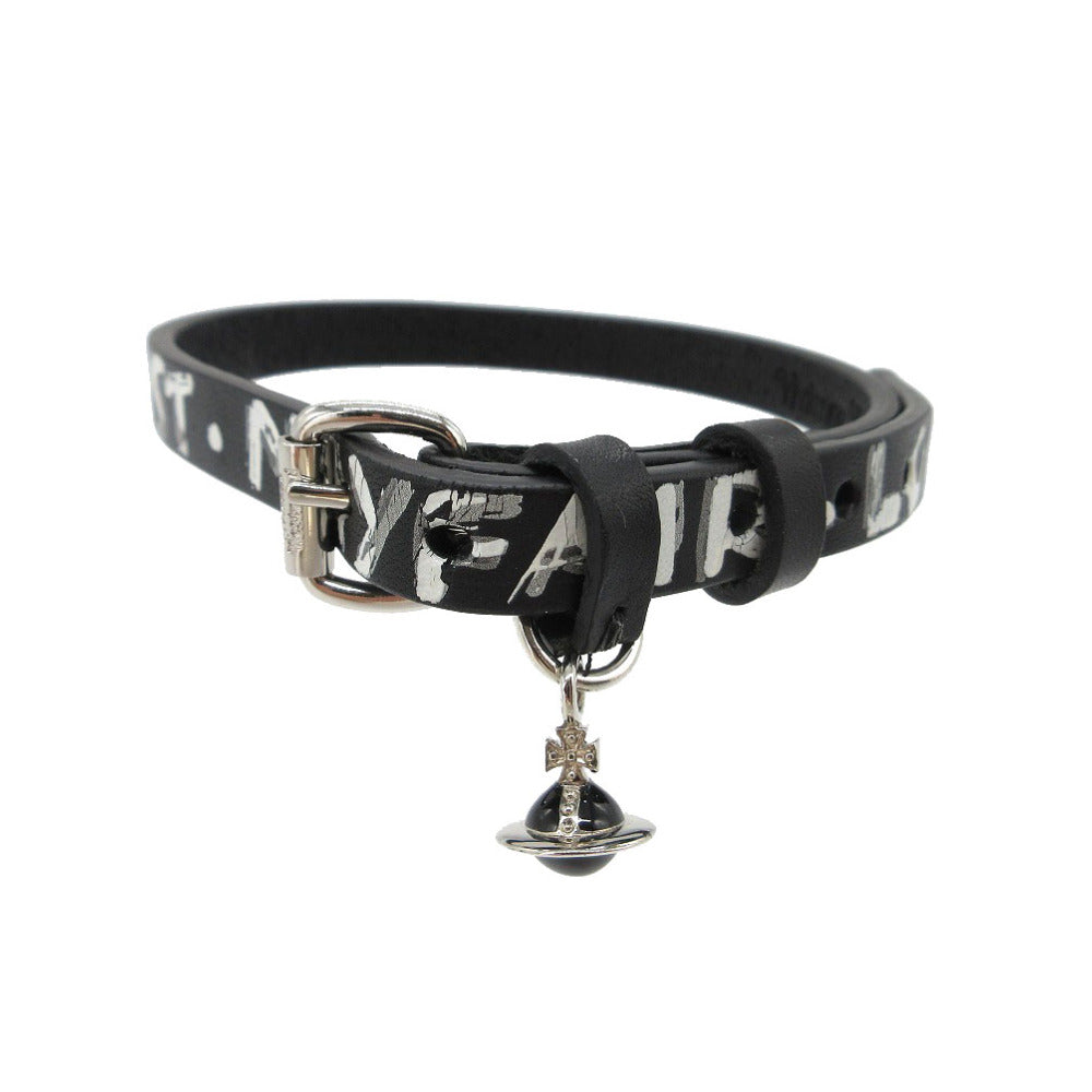 未使用 ヴィヴィアンウエストウッド BRISTOL ペイント 3Dオーブ チョーカー レザー/メタル ブラック/シルバー 黒 2264【中古】Vivienne Westwood