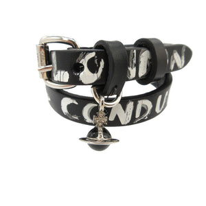未使用 ヴィヴィアンウエストウッド BRISTOL ペイント 3Dオーブ チョーカー レザー/メタル ブラック/シルバー 黒 2264【中古】Vivienne Westwood