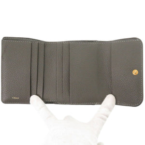 新品同様 クロエ マーシー レザー グレー 三つ折り財布 2272【中古】Chloe