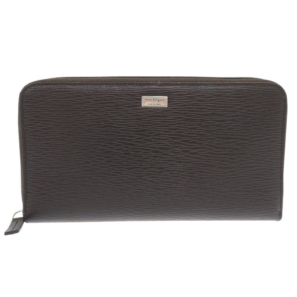 未使用 サルヴァトーレフェラガモ IY-669102 レザー ブラウン 長財布 ラウンドファスナー 茶 2276【中古】Salvatore Ferragamo メンズ