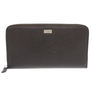 未使用 サルヴァトーレフェラガモ IY-669102 レザー ブラウン 長財布 ラウンドファスナー 茶 2276【中古】Salvatore Ferragamo メンズ