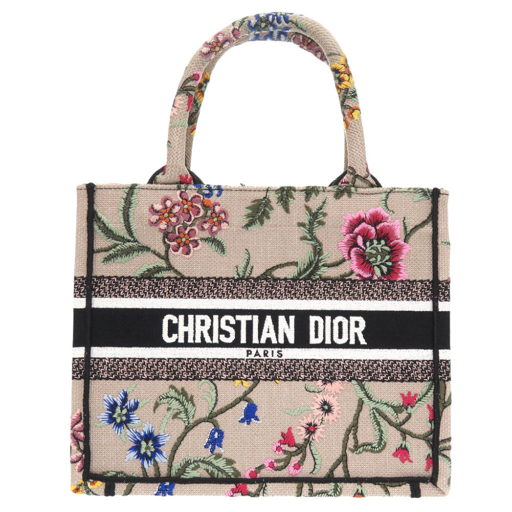 新品同様 クリスチャン ディオール ブックトート スモール 花柄 トートバッグ キャンバス ベージュ 2406【中古】Christian Dior