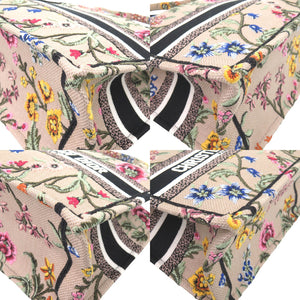 新品同様 クリスチャン ディオール ブックトート スモール 花柄 トートバッグ キャンバス ベージュ 2406【中古】Christian Dior