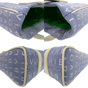 新品同様 ブルガリ ロゴマニア ミニ トートバッグ キャンバス ブルー 0007【中古】BVLGARI