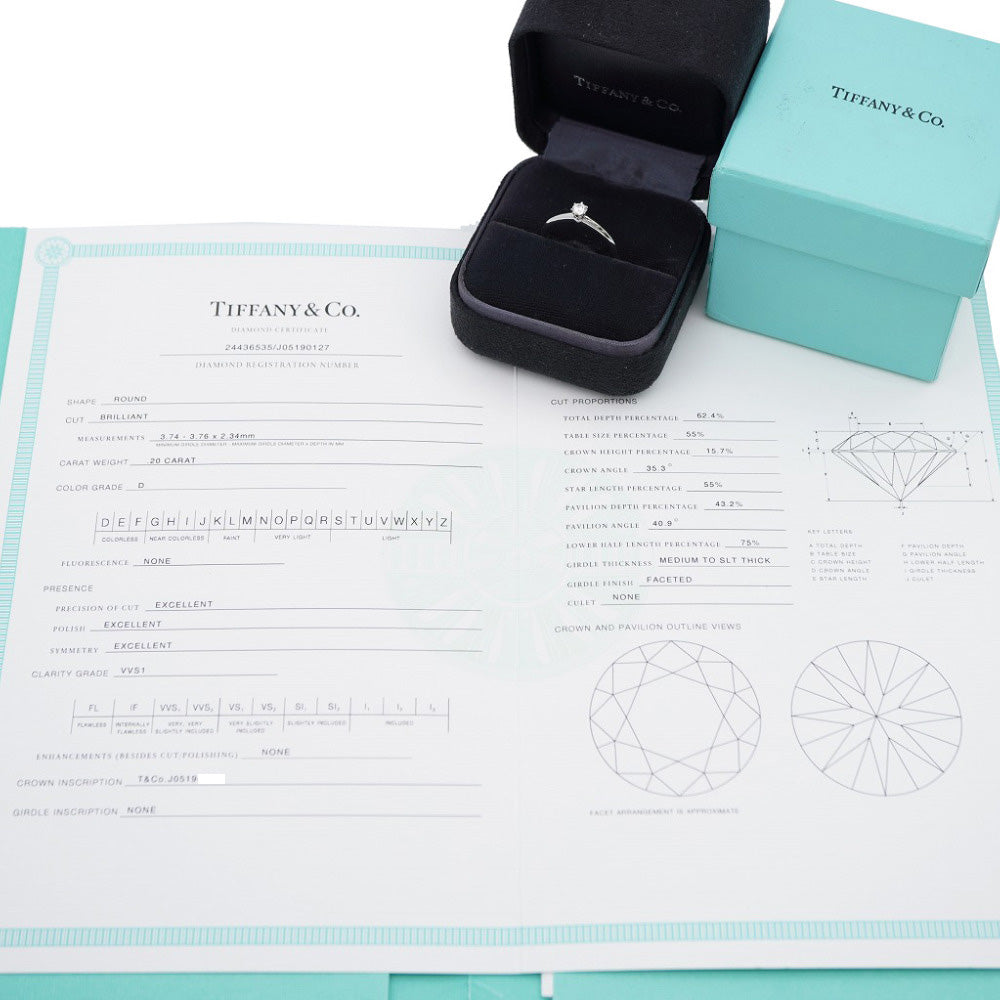 新品同様 ティファニー ソリティア ダイヤ0.20ct Pt950 リング プラチナ/ダイヤモンド 指輪 14号 ジュエリー アクセサリー 0042【中古】TIFFANY&Co. レディース