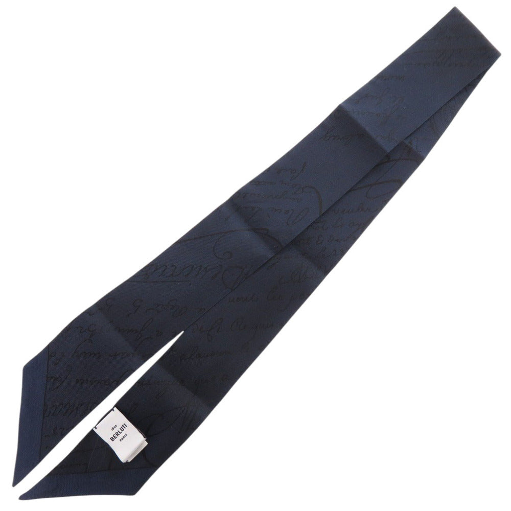 美品 ベルルッティ スクリット バッグ スカーフ シルク ネイビー 0059-3【中古】BERLUTI