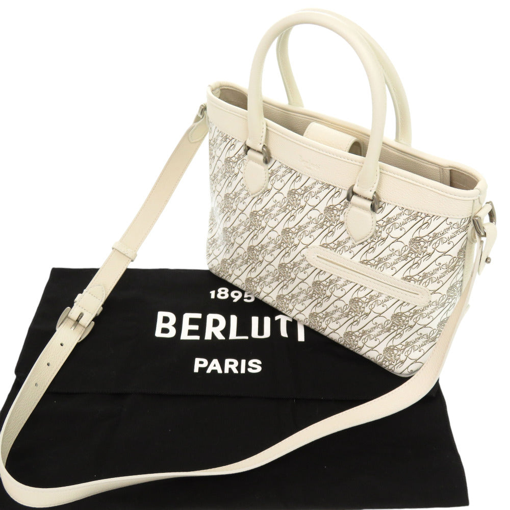 新品同様 ベルルッティ トゥージュールXS ブリーフケース レザー/PVC/トワル マルブフ ホワイト 0059【中古】BERLUTI ショルダーストラップ