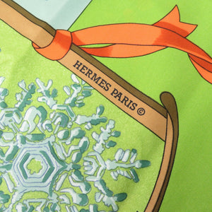 美品 エルメス カレ90 Neige d’ Antan 去年の雪 シルク グリーン スカーフ 0089【中古】HERMES