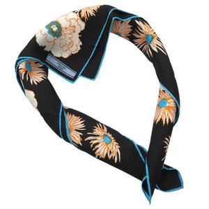 美品 プラダ フローラル 花柄 コントラストトリム ツイルスカーフ Printed silk twill scarf シルク マルチカラー 0095【中古】PRADA