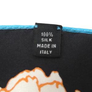 美品 プラダ フローラル 花柄 コントラストトリム ツイルスカーフ Printed silk twill scarf シルク マルチカラー 0095【中古】PRADA