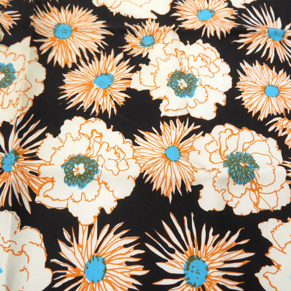 美品 プラダ フローラル 花柄 コントラストトリム ツイルスカーフ Printed silk twill scarf シルク マルチカラー 0095【中古】PRADA