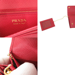 新品同様 プラダ サフィアーノ 1MH132 レザー レッド 二つ折り長財布 赤 0111【中古】PRADA